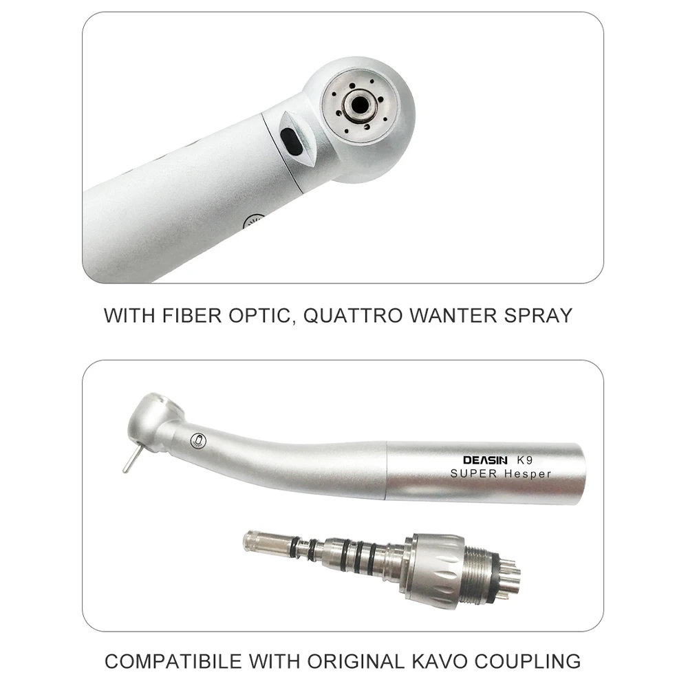 Torque Dental mini 45 grados Dental de alta velocidad de fibra óptica LED turbina pieza de mano para acoplador KAVO 6 agujeros herramientas de Material Dental