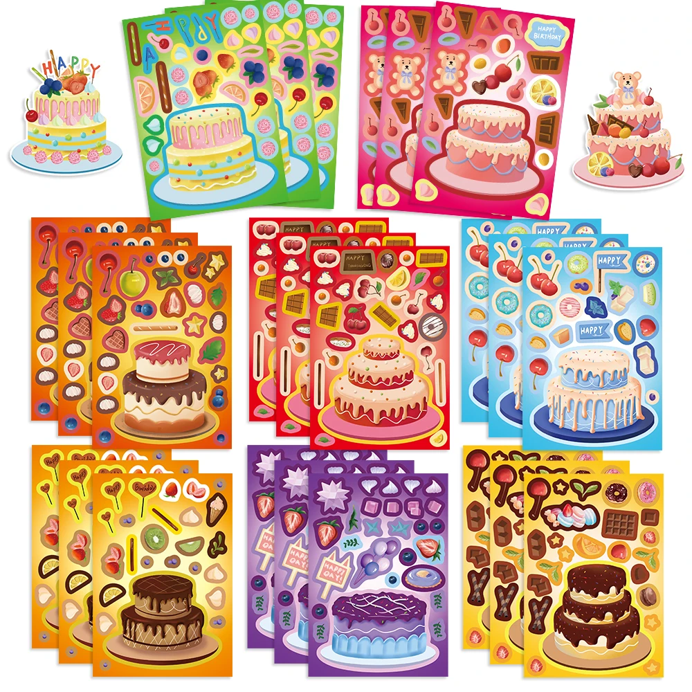 8/16/24PCS Pegatinas de rompecabezas de dibujos animados para hacer caras de pasteles, regalos para fiestas de cumpleaños de niños y bebés, DIY para pasteles y postres