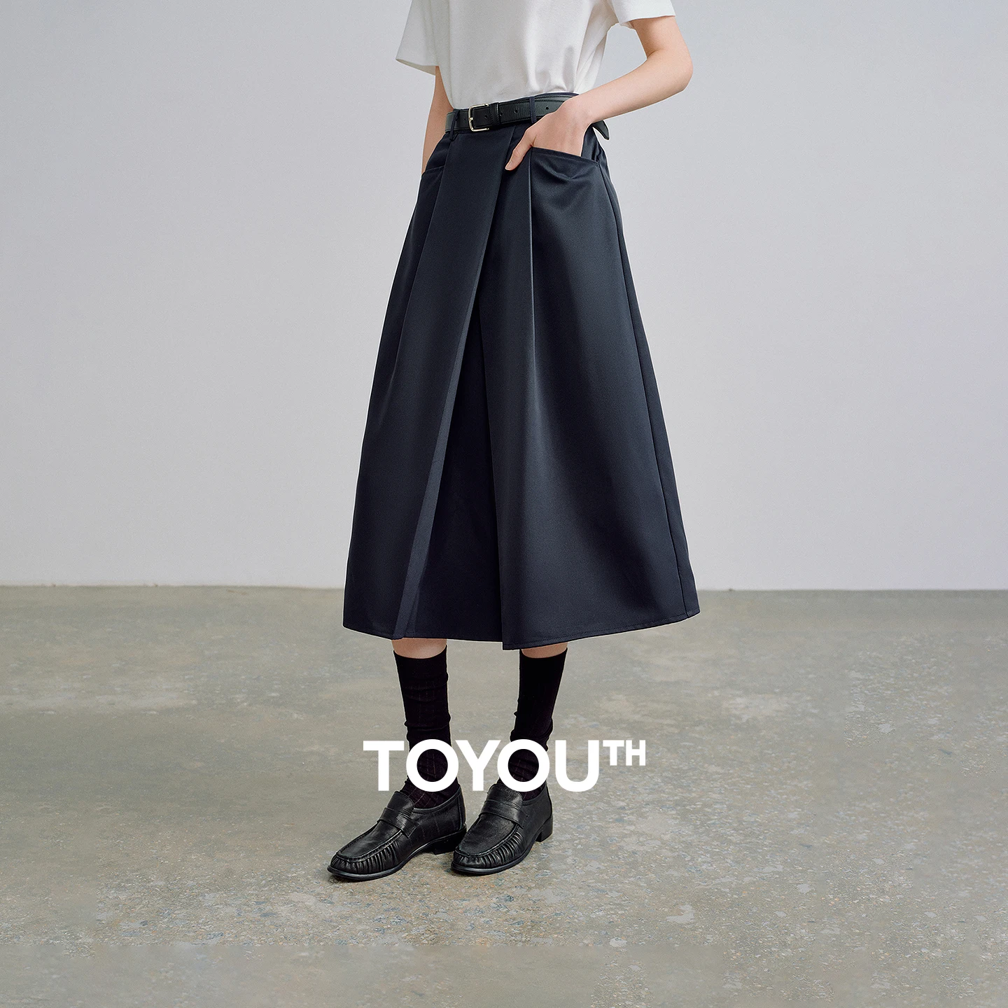 TOYOUTH-faldas por debajo de la rodilla para mujer, faldas de longitud media con diseño de nicho resistente a las arrugas, cintura elástica, Origami, en forma de capullo, primavera 2026
