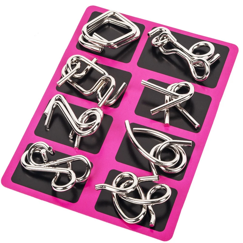 8 unids/set Metal Montessori rompecabezas alambre IQ capacidad lógica entrenamiento alivio del estrés juguete para niños adultos juguete educativo para aliviar