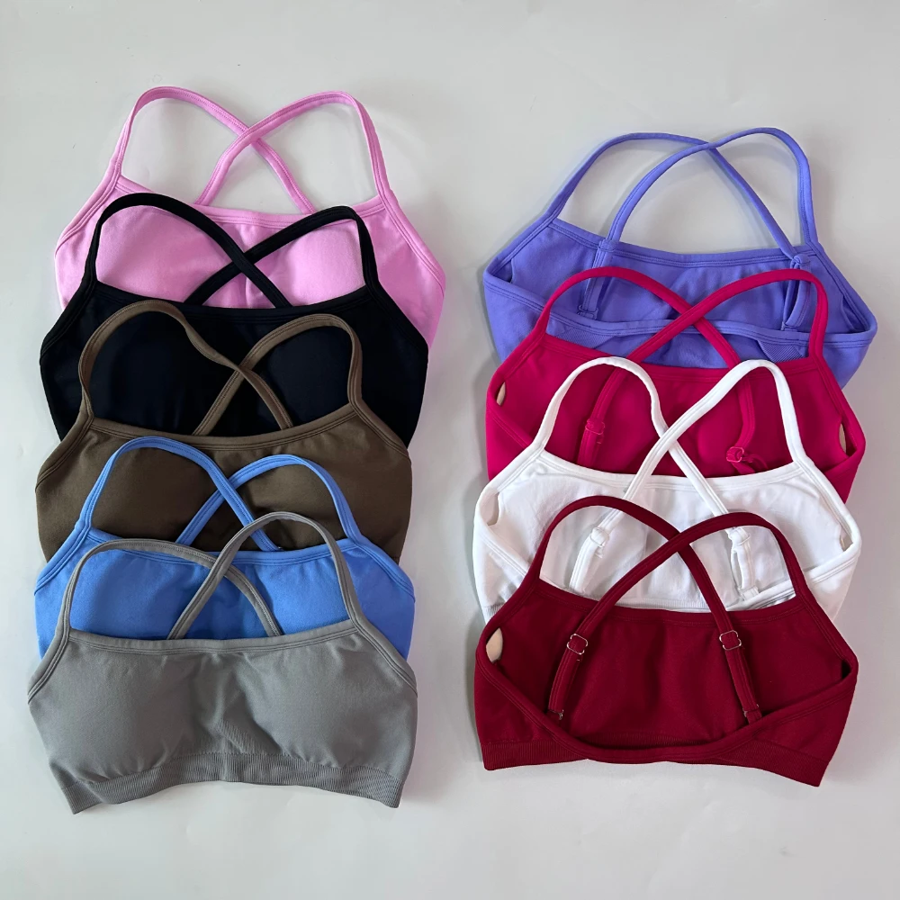 Sujetador deportivo para mujer, correa de hombro extraíble, sujetador de Yoga sin espalda, sujetador acolchado, Top Sexy con espalda cruzada, Top corto de gimnasia, ropa interior de Fitness