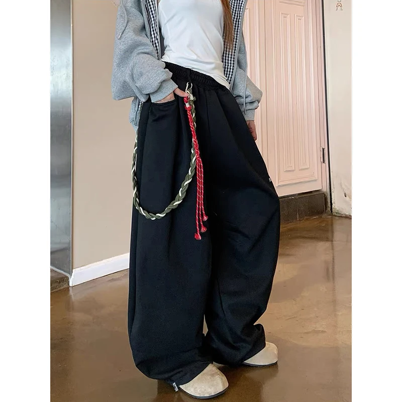 YIBASHU, pantalones deportivos grises Retro americanos para mujer, Otoño Invierno, calle alta, pantalones sueltos de baile de Jazz, pantalones de pierna ancha, pantalones casuales de tendencia