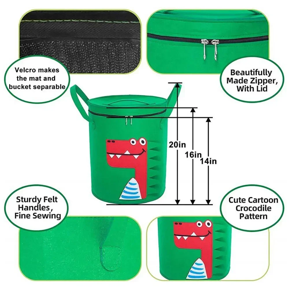 Bolsa de almacenamiento de juguetes plegable de fieltro desmontable, organizador de animales lindos, bolsas Ziplock, a prueba de polvo, bloque de construcción grande, tapete de juego para niños