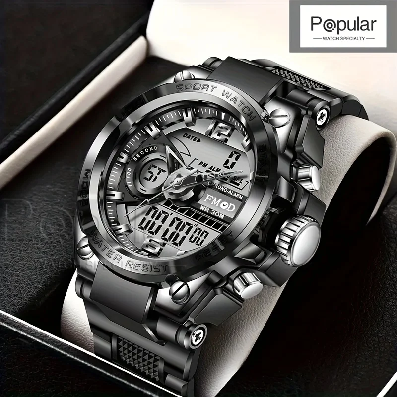 Reloj de pulsera Digital militar de acero para hombre, reloj de cuarzo LED, reloj deportivo, relojes grandes para hombre, relojes masculinos