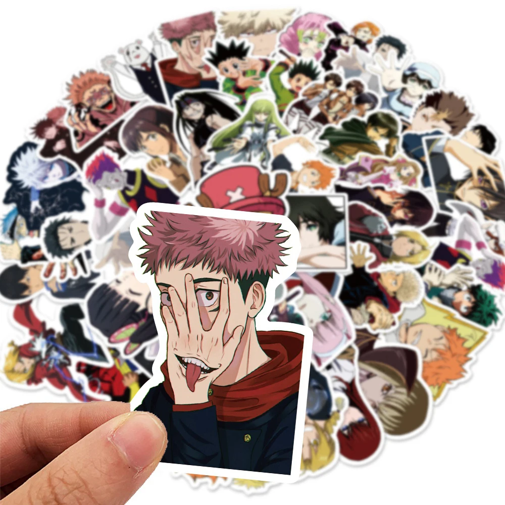 10/30/50/100 Uds mezcla de pegatinas de dibujos animados de Anime Naruto Jujutsu Kaisen pegatinas de ataque a los Titanes DIY portátil teléfono coche pegatina para chico juguete