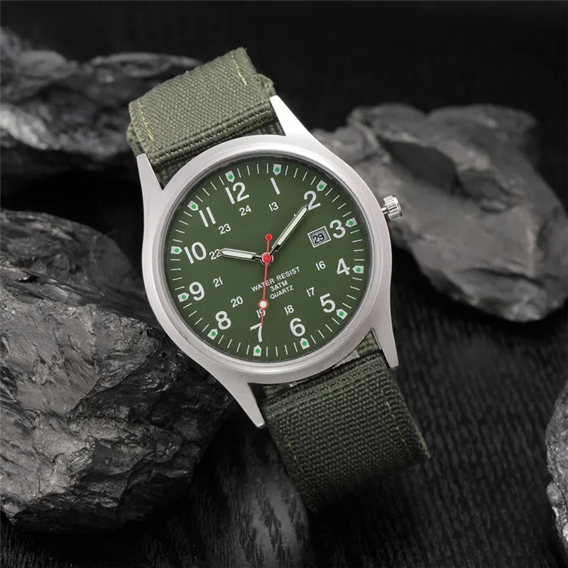 Relojes de marca para estudiantes, moda informal para hombres, banda de nailon, reloj deportivo de cuarzo con fecha Simple, reloj negro Erkek Barato Saat Relogio Masculino