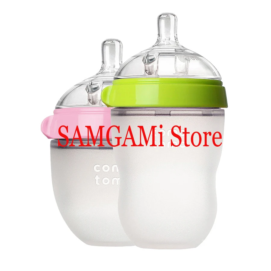 Biberón de silicona para bebés, botella de alimentación sin BPA, color verde/rosa, 5 oz y 8 oz, 2 paquetes