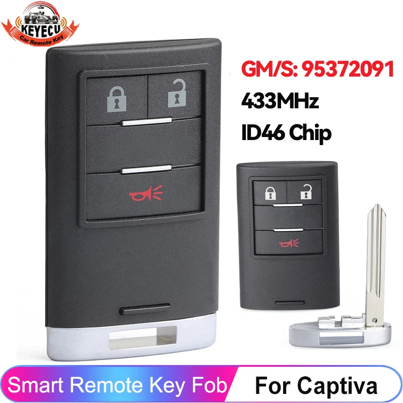 KEYECU 3 botones GM/S: 95372091 para Holden Chevrolet Captiva 2014 2015 2016 2017 2018 llave remota inteligente para coche 433MHz ID46 Chip