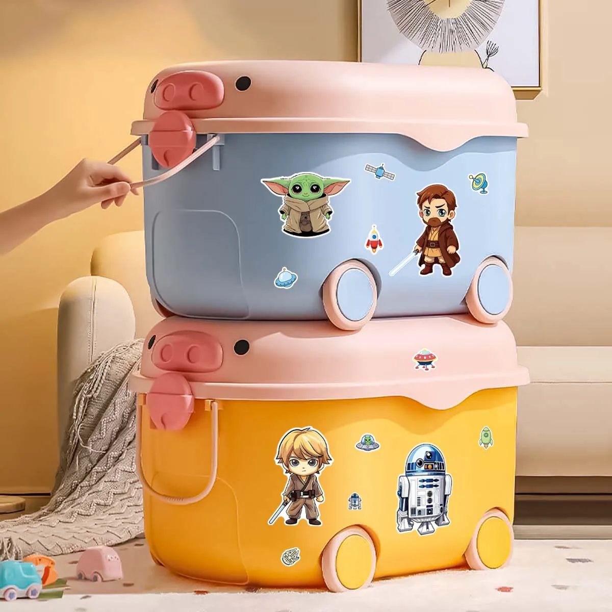 8 Hojas de Pegatinas de Anime Jedi para Crear una Cara, Calcomanías de Dibujos Animados para Niños, DIY, Rompecabezas, Decoración para Fiestas Infantiles