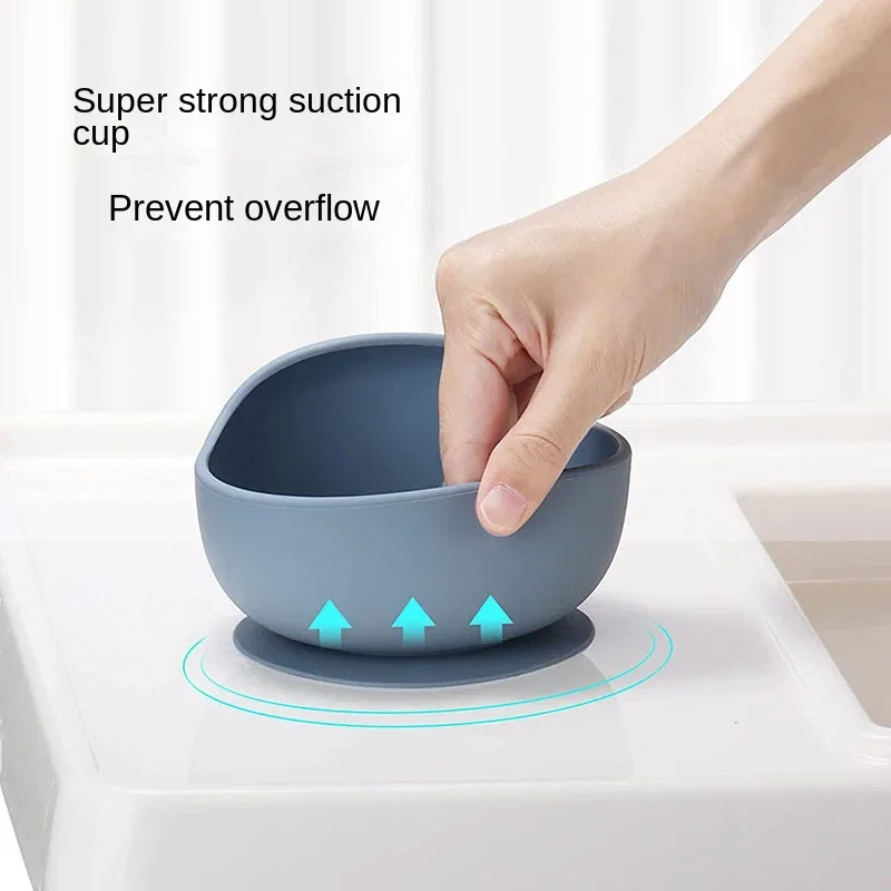 Juego de platos de silicona de grado alimenticio para niños, tazón de alimentación de bebé, plato de succión, taza de paja, cuchara de madera, tenedor, vajilla para niños, platos para niños pequeños
