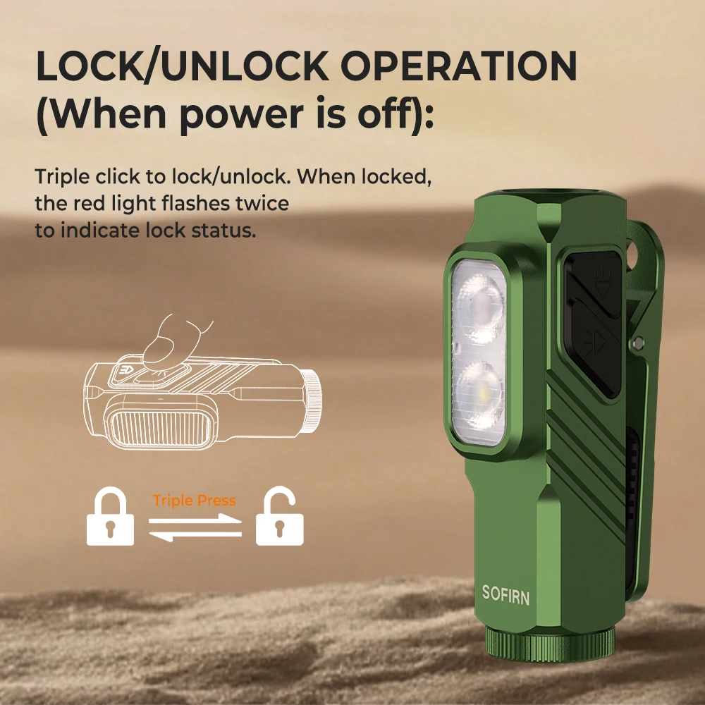 Linterna EDC SOFIRN Mini ST10 1000LM, USB C 14500 Recargable, con Luz Roja 660NM, Base Magnética y Clip, Interruptor Doble