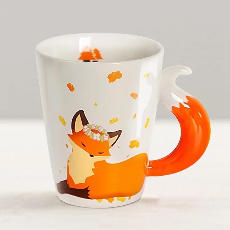 Tazas de cerámica de zorro 3D de 360ML, tazas de café con patrón de animales de dibujos animados, té de la tarde, Taza de leche antiescaldado, taza de regalos para niños para el hogar y la Oficina
