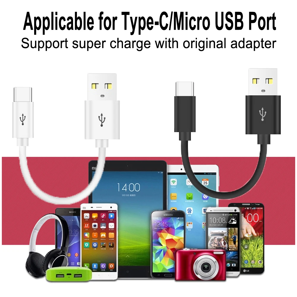 Cable Micro USB tipo C, carga rápida corta de 10/20cm para Samsung, Xiaomi, Huawei, Cable de datos de sincronización de teléfono Android, Cable adaptador USB