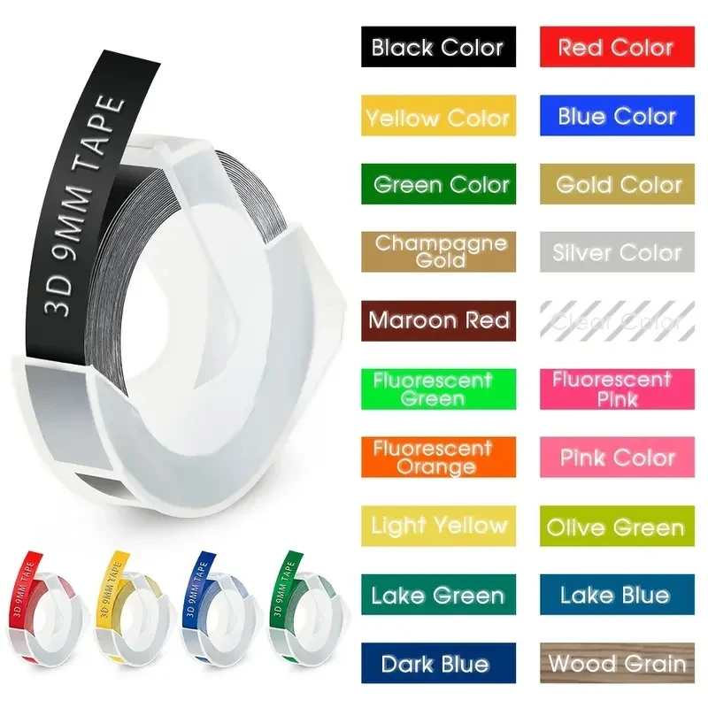 Cinta de etiquetas en relieve 3D Multicolor de 6/9/12mm para hacer etiquetas en relieve etiqueta de PVC DYMO 12965 Motex E101 E-303 cinta de grabado 3D