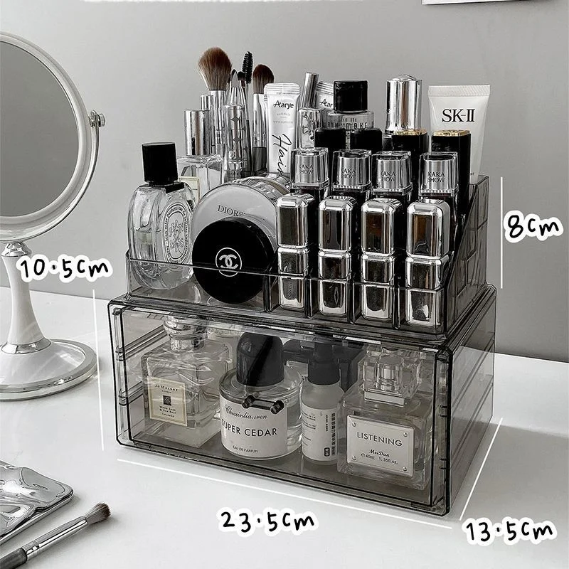 Organizador de Maquillaje Acrílico con Cajones, Caja de Almacenamiento de Cosméticos, Tocador, Soporte para Pinceles de Labios y Cuidado de la Piel, Cajones para Dormitorio y Baño