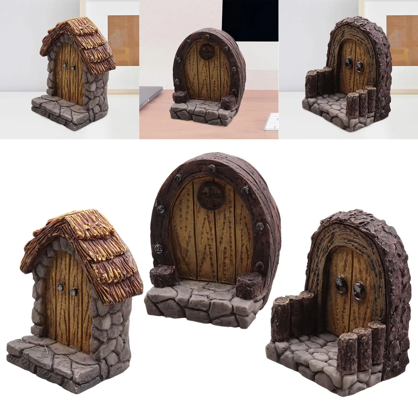 Puerta de jardín en miniatura, microadornos para césped paisajístico, arte de jardín, Mini puerta decorativa de resina, puerta de hadas para sala de estar y césped