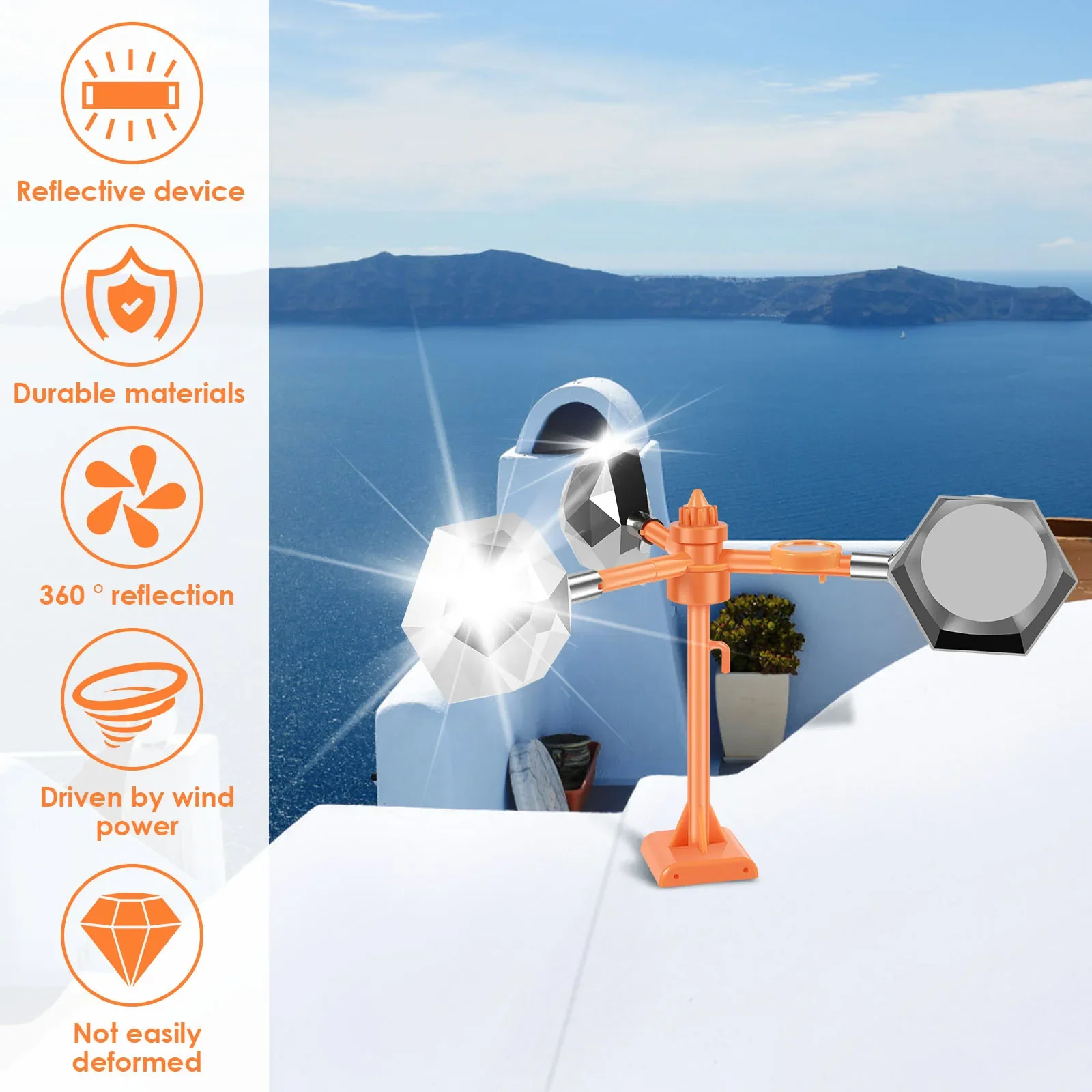 Repelente de aves con energía eólica, repelente de aves giratorio de 360 grados, espejo, diseño reflectante, suministros de jardinería retráctil para asustar a los pájaros
