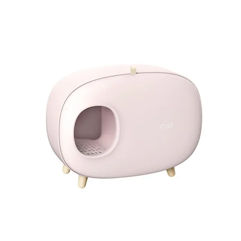 Caja de arena para gatos con forma de Mochi, caja de arena para gatos completamente cerrada, inodoro para gatos, suministros para mascotas, muebles para mascotas de estilo de Color sólido