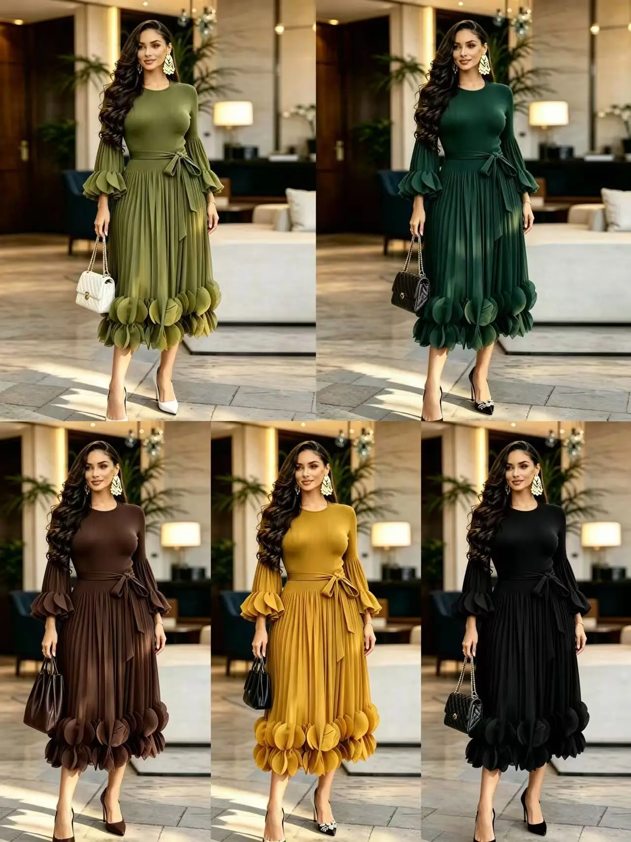 Vestido Largo de Verano para Mujer 2026 Miyake, de Lujo Ligero y Alta Gama, con Cuello Redondo, Diseño Plisado con Volantes y Borde Elegante