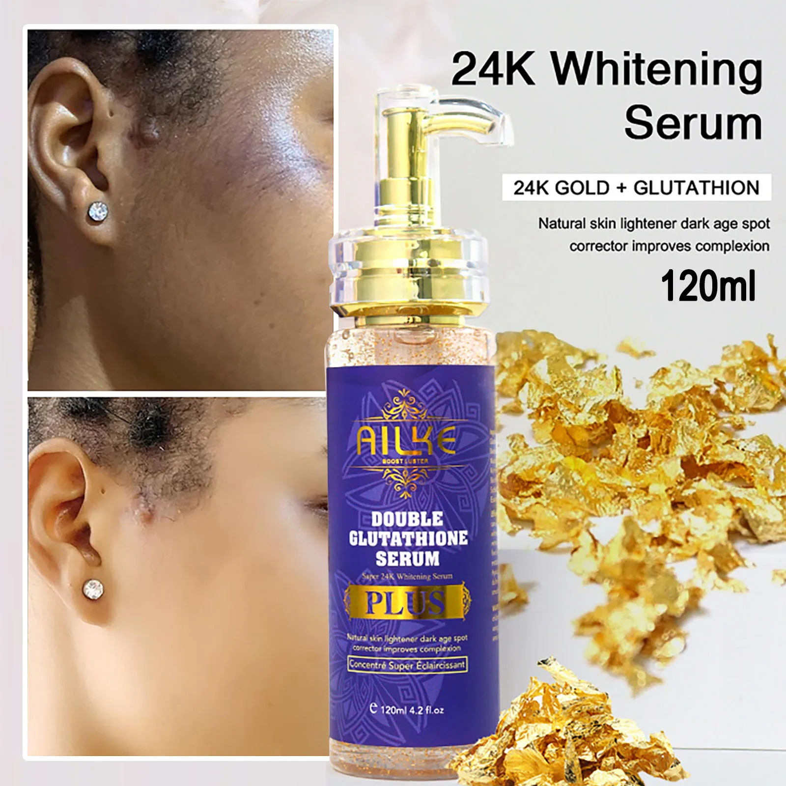 AILKE Glutatión PLUS Set para el cuidado de la piel, loción aclaradora avanzada, hidrata, suaviza la piel, alcance de brillo de la piel para hombres y mujeres