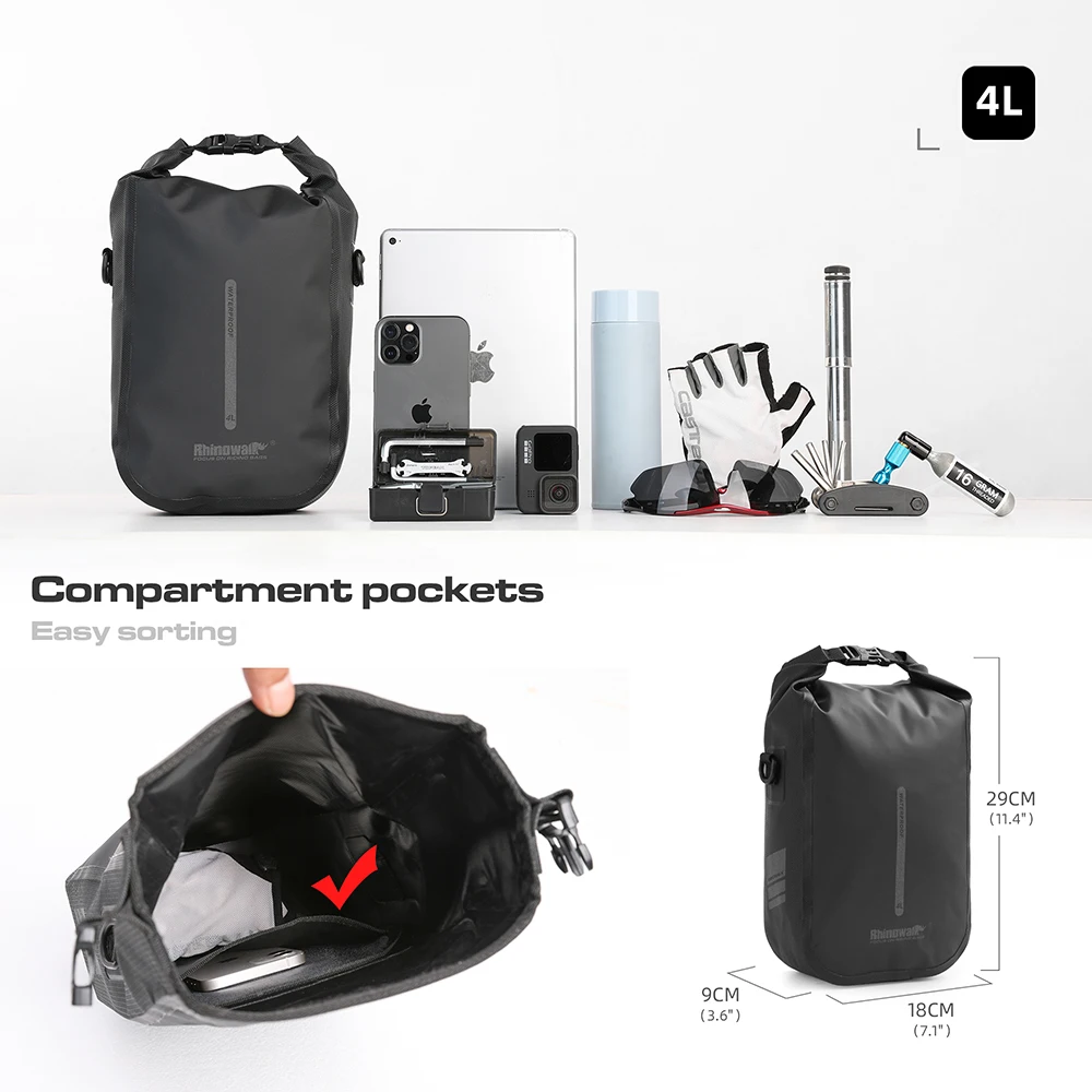 Rhinowalk-Bolsa para horquilla delantera de bicicleta, paquete de 4L-6L de liberación rápida para bicicleta de montaña y carretera, bolso de hombro para ciclismo, bolsa de almacenamiento
