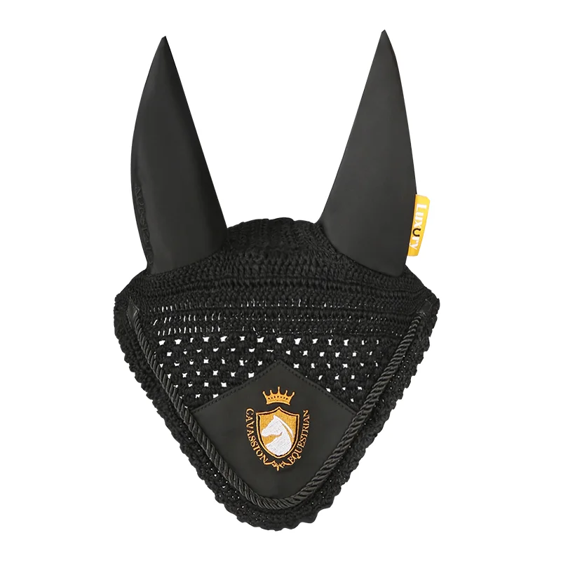 Cubierta de oreja de caballo ecuestre, protección contra el viento, máscara de oreja de caballo rojo bordado, cubierta de oreja de caballo de punto negro