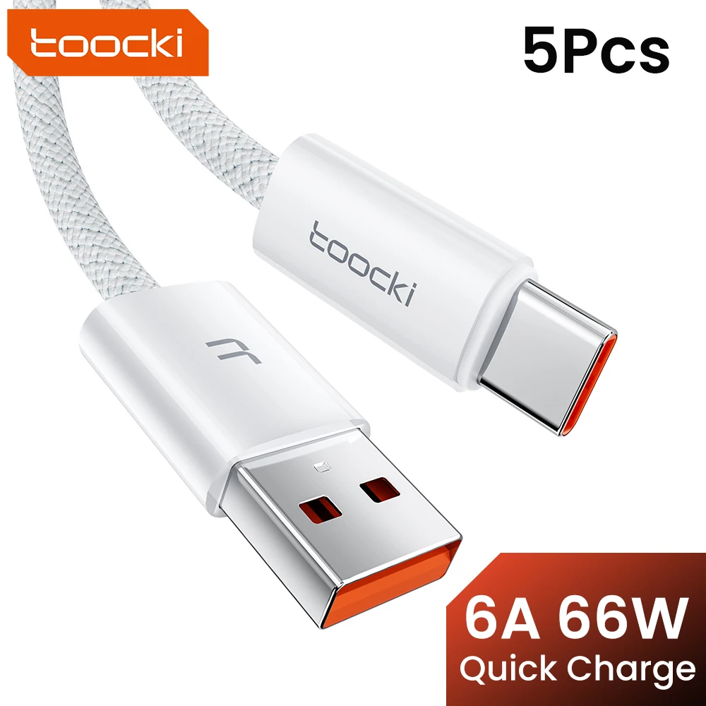 Toocki 5 uds 6A 66W Cable USB tipo C carga rápida para Huawei P70 Mate 60 Honor Cable tipo C para Xiaomi 14 Samsung S24 Cable de datos