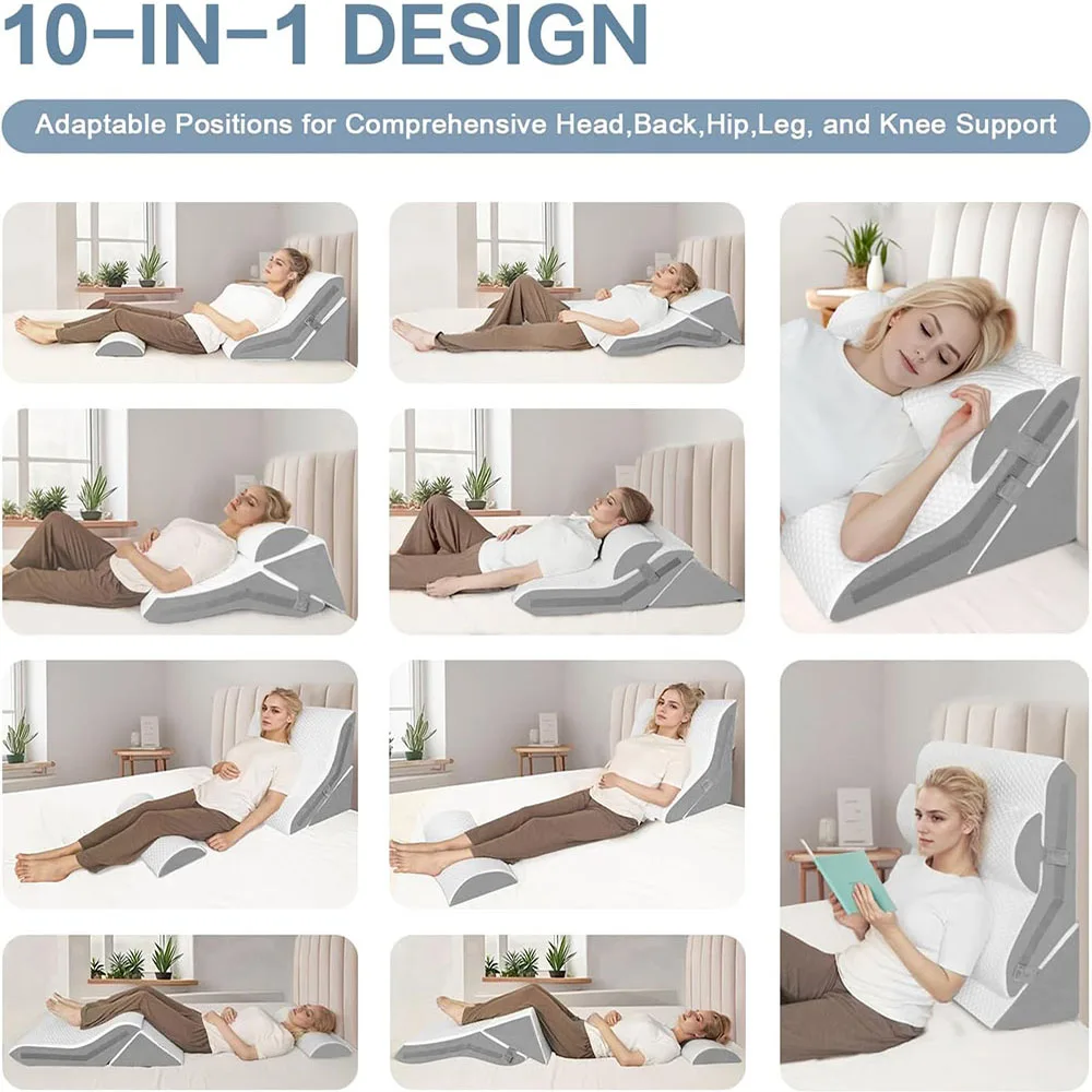 3 unids/set almohada de cuña para dormir almohada triangular plegable ajustable para roncar y después de la cirugía alivio del dolor de espalda reflujo ácido