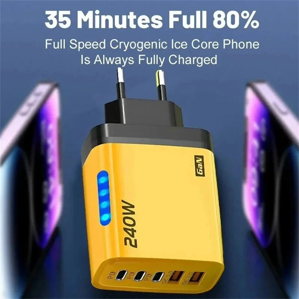 Cargador USB PD de 5 puertos, cargadores de teléfono de carga rápida tipo C de 240W, adaptador de carga rápida USB para iPhone 16, Samsung, Xiaomi, Huawei