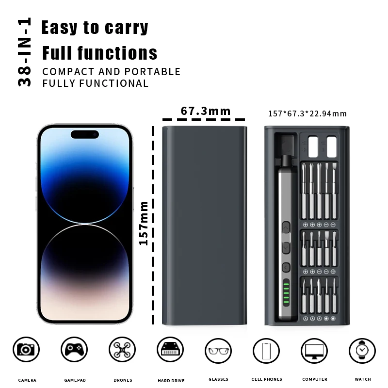 Juego de destornilladores eléctricos, Kit de herramientas eléctricas de precisión recargables con luz LED, 30 Bits para PC, herramientas de reparación de teléfonos móviles, mano DIY