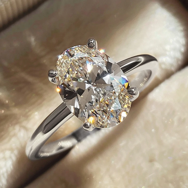 Anillo de Plata de Ley 925 con circonita de 1-8CT, precioso anillo de piedra ovalada brillante para mujer, compromiso, boda, joyería fina de lujo de alta calidad