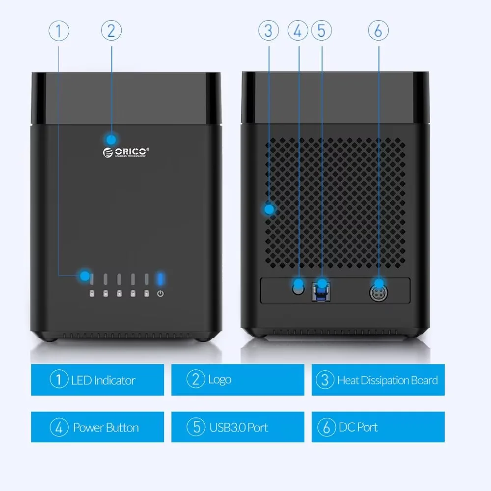 ORICO DS Series 5 Bay Caja de disco duro USB de 3,5 pulgadas Tipo magnético SATA a USB3.0/Tipo-C HDD para minería de Altcoins