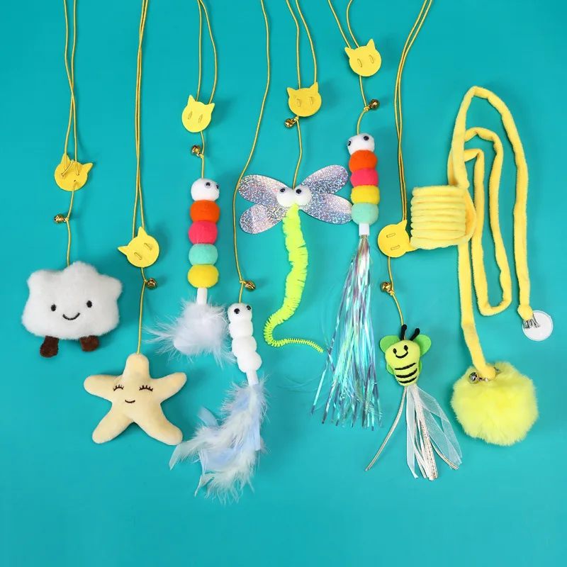 Juguete de simulación para gato, cuerda para rascar, pluma divertida para gatito, juego interactivo, puerta colgante retráctil, suministros para mascotas