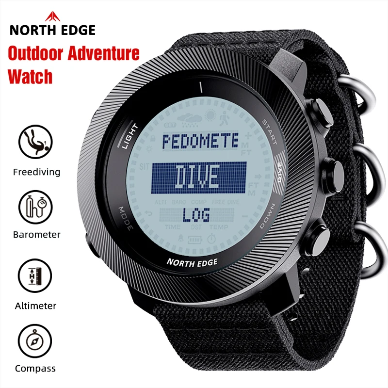 Reloj Digital para Buceo NORTH EDGE APACHE-D para Hombre, Deportes al Aire Libre, Natación, Resistente al Agua 100M, Altímetro, Barómetro, Brújula