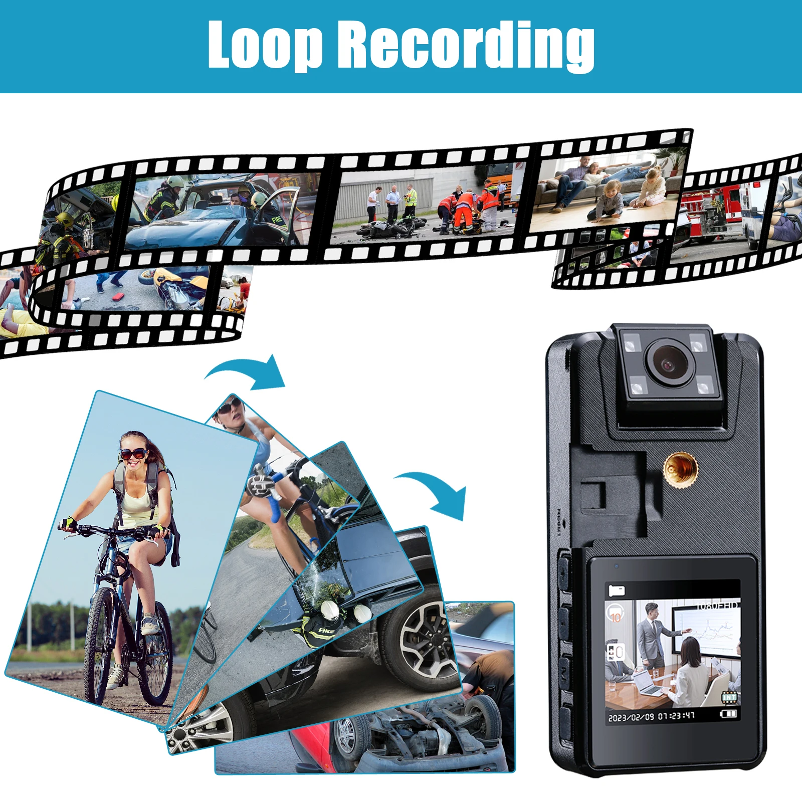 Vandlion A39 Full 1080P HD Mini cámara 3000mAh Videocámara Body Mount Cam Pequeña 180 °   Cámara giratoria para bicicleta, cámara web DVR para coche DV deportiva