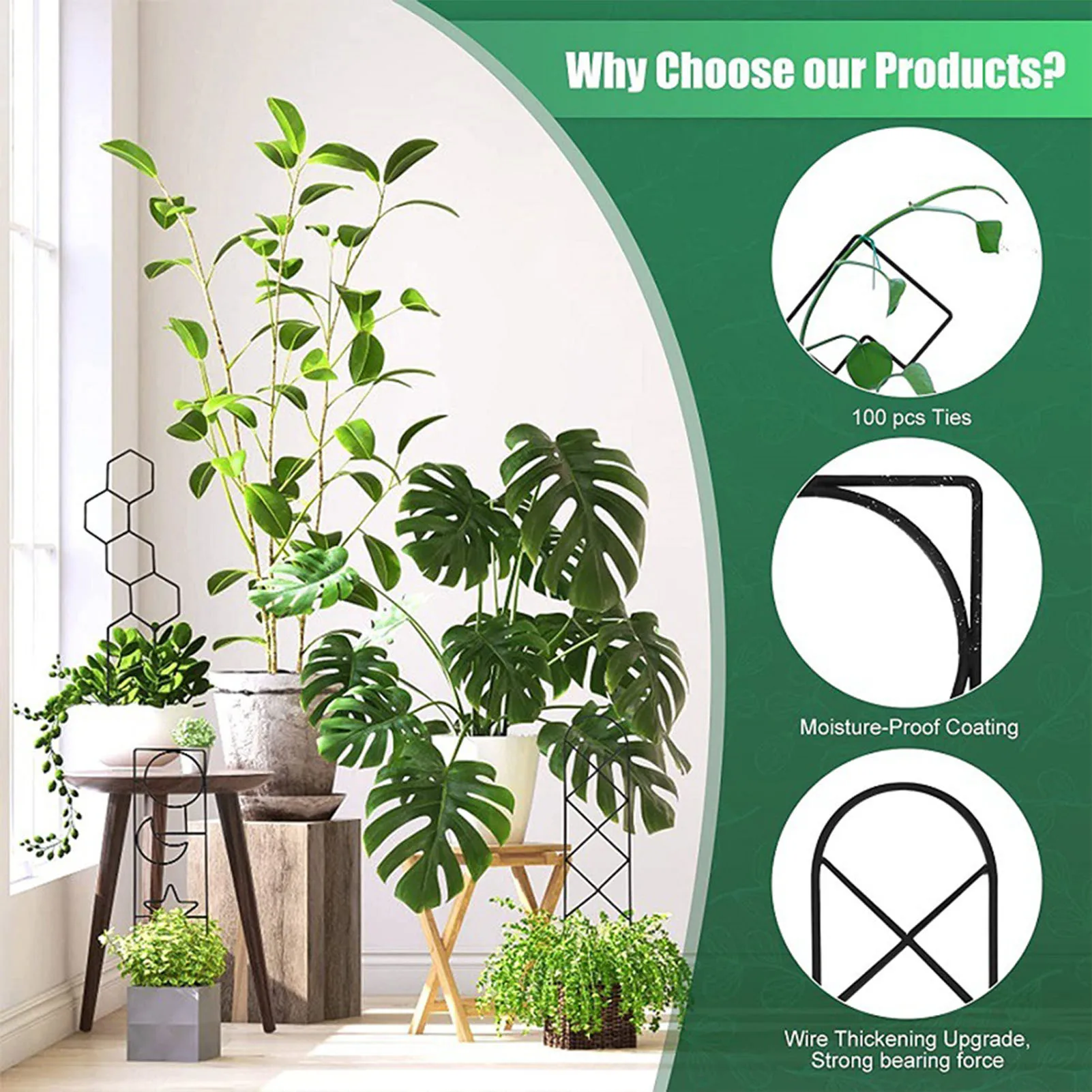 Soporte para plantas trepadoras, soporte para estacas de jardín, estante de escalada, marco de enrejado de flores de hierro, soporte para decoración de jardín