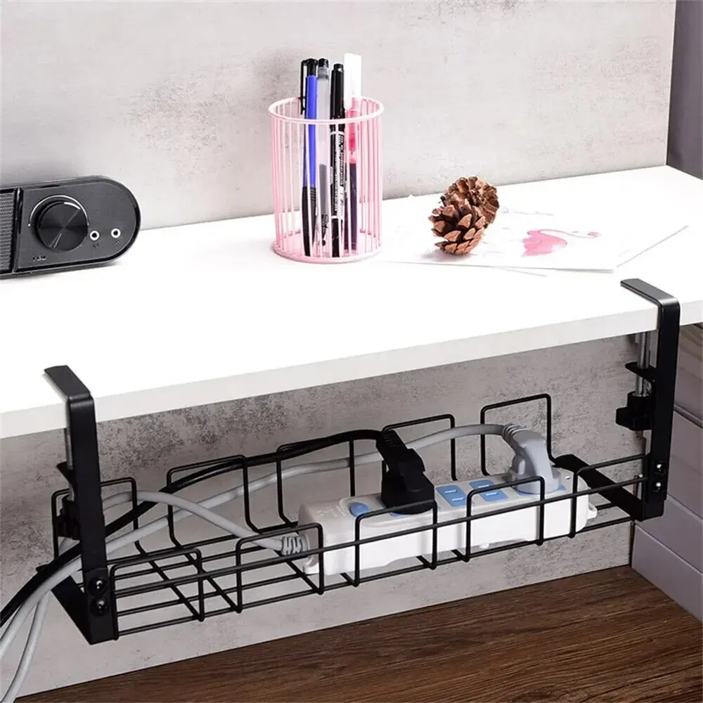 Estante de almacenamiento debajo de la Mesa, bandeja de gestión de cables de Metal, organizador de cables para escritorio de oficina en casa, sin perforación, accesorios de almacenamiento de cocina