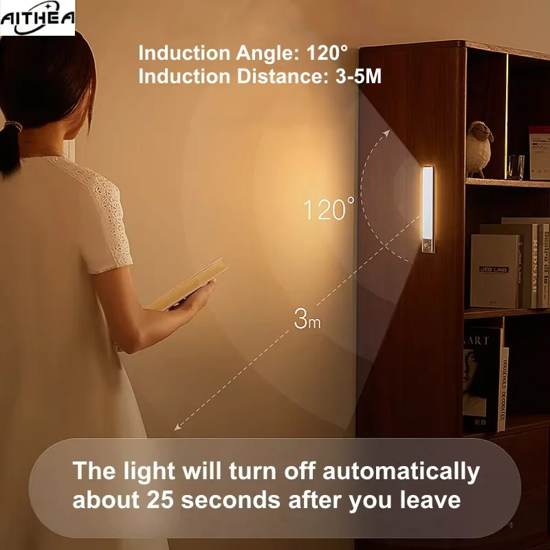 Luz Nocturna LED con Sensor de Movimiento AITHEA, Lámpara de Noche Recargable por USB, Luz de Tubo Inalámbrica Portátil para Armario, Escalera