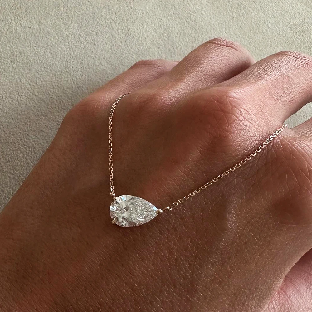 BXINY 1-3CT collar con colgante de moissanita con corte de pera S925 plata East West Solitaire gota de agua cadena de cuello de diamante para joyería de mujer