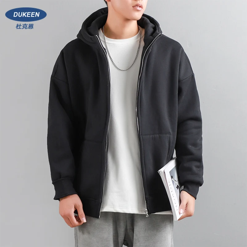 Dukeen-sudaderas con capucha de invierno para hombre, camisa con capucha gruesa y cálida con cremallera, ropa informal de Color sólido para mujer, abrigo blanco y negro