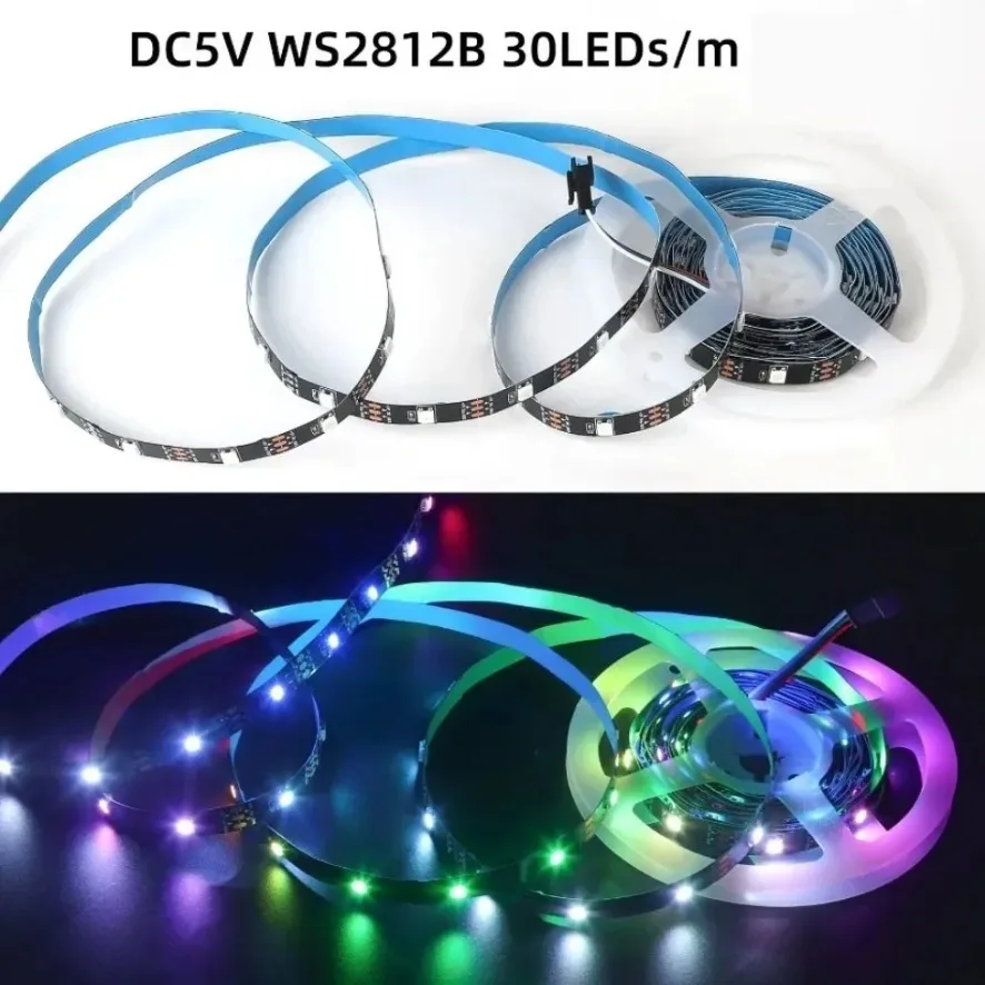 Tira de LED Inteligente RGBIC WS2812B 5050 DC5V, Direccionable Individualmente, IC 30/60/144LEDs/M, PCB Negro/Blanco, IP30 IP67, Lámpara Impermeable