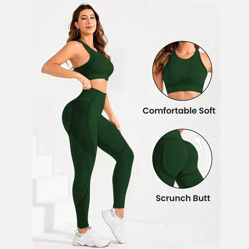 Traje de 2 Piezas, Traje de Yoga para Mujer, Combinación de Pantalones de Cintura Alta con Espalda Descubierta, Ropa de Gimnasio Ideal Súper Elástica Sin Costuras
