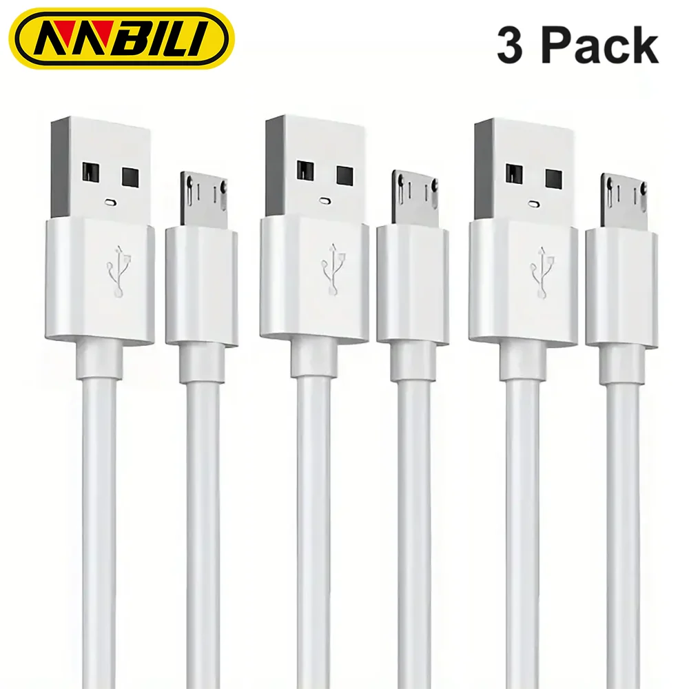 NNBILI 3 uds Cable Micro USB 2.4A Cable de carga rápida Cable Micro USB para teléfono móvil para Xiaomi Samsung Cable de carga para Android