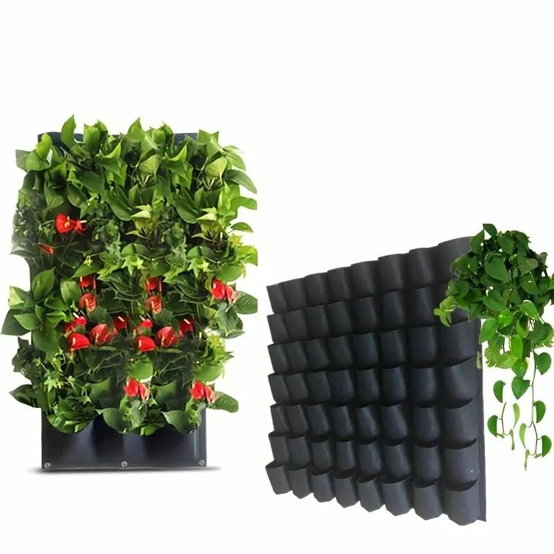 Bolsa para plantar multibolsillo, fieltro, frutas y verduras, flores, bolsas para cultivo de plantas, colgante Vertical para el hogar, jardín, maceta para sembrar plantas negras