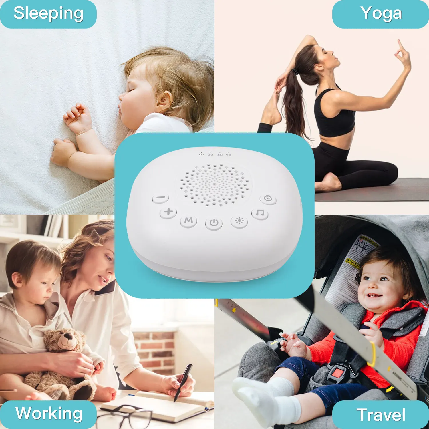 Máquina de Sonido Blanco con 24/20 Sonidos Relajantes, Ayuda para Dormir para Bebés, Niños y Adultos, Luz Nocturna Recargable, Regalos para Recién Nacidos