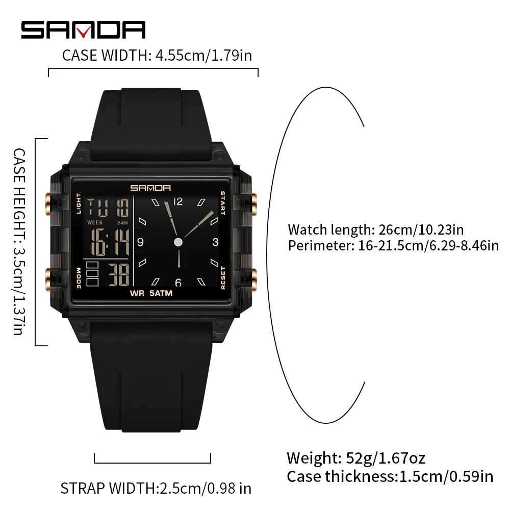 Reloj Digital SANDA de marca de lujo para hombres y mujeres, relojes deportivos con esfera cuadrada resistentes al agua, relojes con pantalla de puntero LED para hombre, relojes masculinos