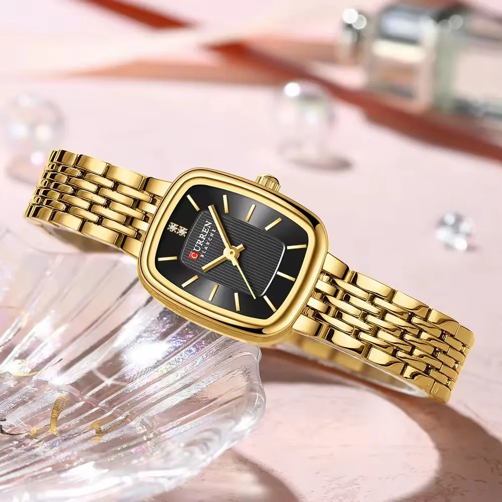 Reloj de cuarzo CURRN 9093 para mujer, reloj de pulsera con tira de acero plateada y dorada Simple con diamantes de ocio a la moda para mujer, reloj de regalo