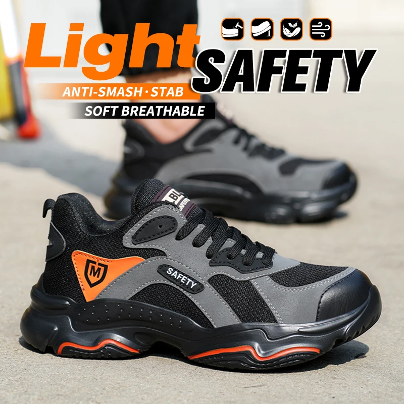 Zapatos de seguridad para el trabajo, zapatillas protectoras transpirables para el trabajo para hombre, zapatos de trabajo antipinchazos, zapatos deportivos exteriores con punta de acero para hombre