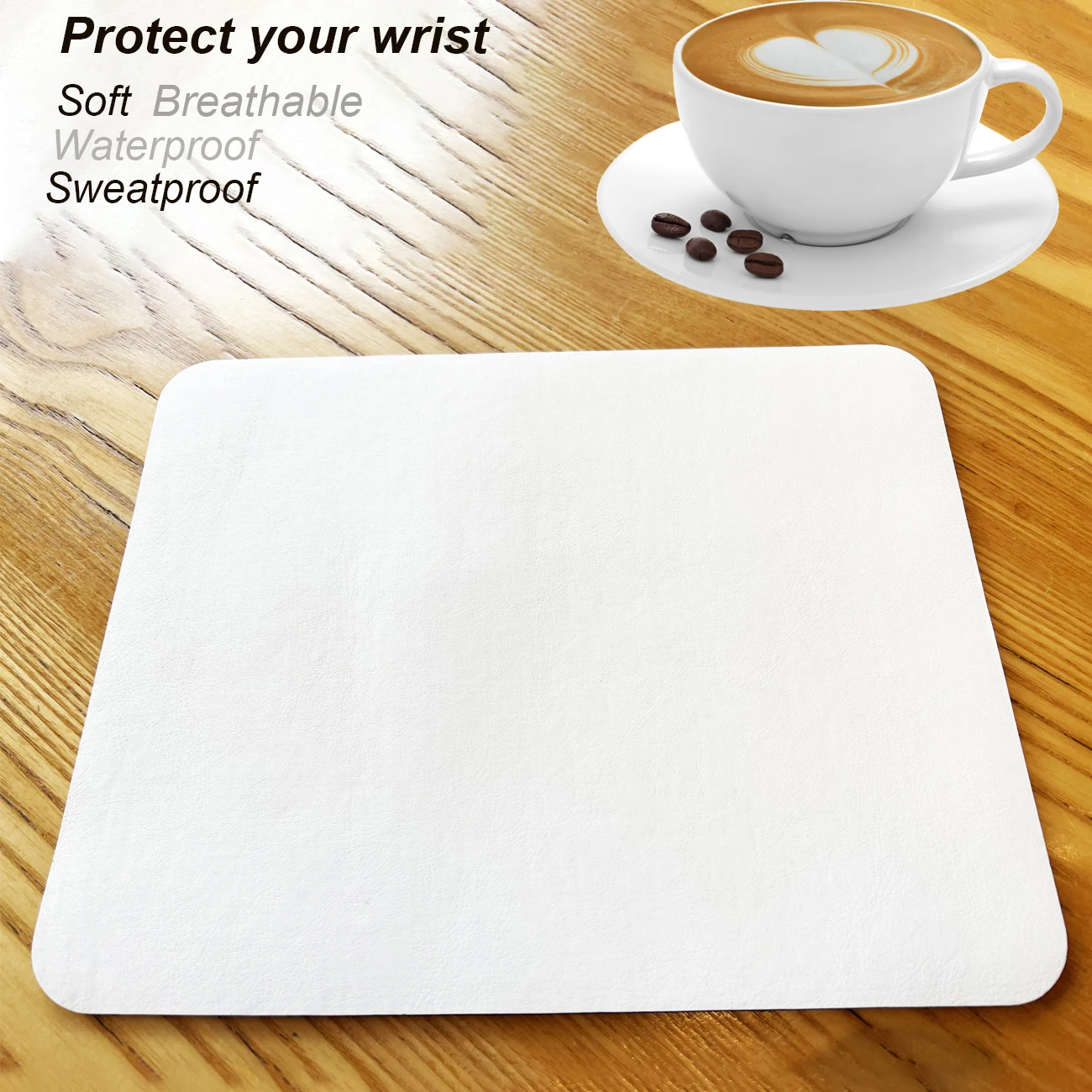 Alfombrilla de ratón de cuero suave blanco con base antideslizante con patrón de Lichi impermeable para el hogar/oficina/juego, 10x8 pulgadas