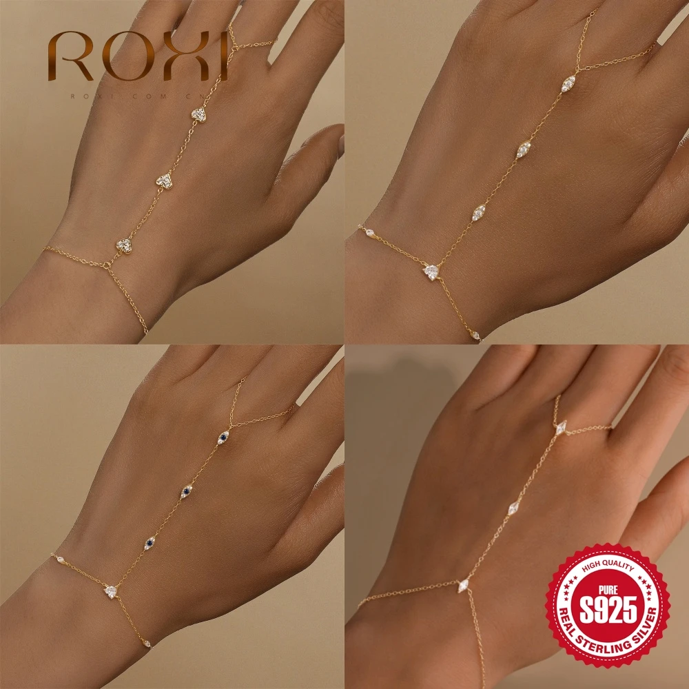 ROXI-pulsera de circón de corazón/estrella de Plata de Ley 925 con diseño de dedo para mujer, accesorios de cadena de mano, regalo de joyas de fiesta